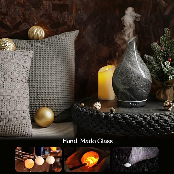 Porseme 280ml Essential Oil Diffuser Glass Color Changing Aroma Air Diffusers Aromatherapy Ultrasonic Cool Mist Humidifier 7 Running Hours Waterless Auto-Off for Sleeping, Yoga, Office, Spa (Obsidian)