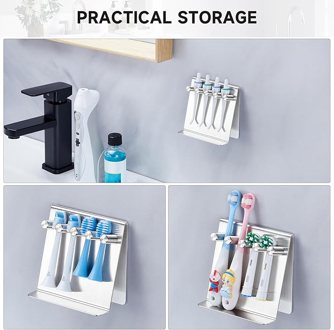 Electric Toothbrush Head Holder Adhesive or Tabletop, Tooth Brush Holder for Bathroom, Electric Toothbrush Holders Wall Mounted, Tooth Brushing Holder, Brush Head Holder (Silver, Large)