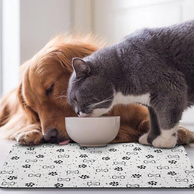 Dog Food Mats,Cat Absorbent Water Bowl Feeding Mats Pet Placemats for Food and Water Spot 12 * 20 inch