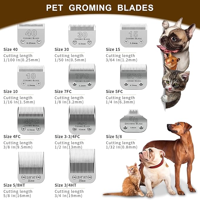 DODAER 2 Pack Detachable Pet Dog Clipper Blades, Compatible with Andis Size 4FC Cut Length 3/8"(9.5mm), Most Oster A5,Wahl KM Series Clippers,Made of Ceramic Blade & Stainless Steel Blade