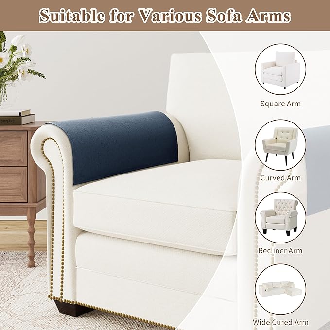 SPWIY Couch Arm Covers Washable Recliner Armrest Cover for Pets Linen Chair Arm Covers Stain Resistant & Anti-Scratch Furniture Protector for Sofa, 2 Pieces, Denim Blue, 20" W x 24" L