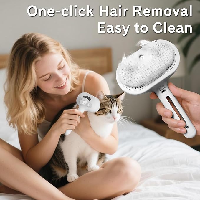 Pet Steam Brush for Dogs & Cats - 2-in-1 Deshedding & Detangling Tool with Steam Spray, Anti-Static Grooming Brush for Long/Short Haired Pets, Waterless Cleaning & Massage(White)