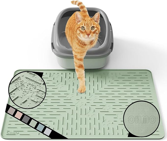 Cat Litter Mat Large Trapping Mat Premium Silicone Rubber 23.5x16" Sage Green, Waterproof and BPA Free Kitty Litter Box Mat, Easy to Clean and Keeps the Floor Tidy