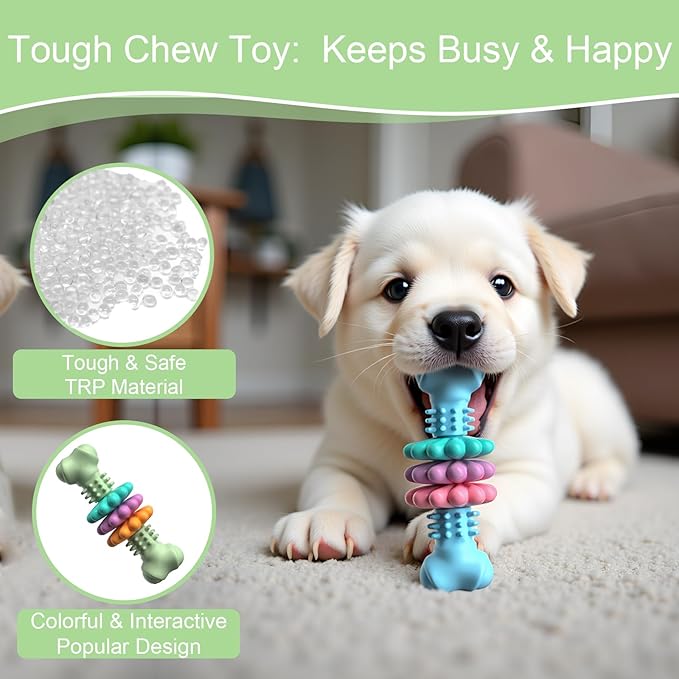 Puppy Teething Toy, Indestructible Dog Chew Toys for Aggressive Chewers, Interactive Bone Dog Toy for Small & Medium Breeds, Tough Puppy Toys to Keep Them Busy and Clean Teeth