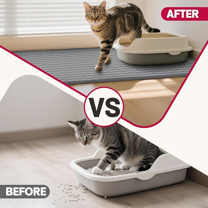 Large Silicone Cat Mat for Litter Box, 34"x22" Waterproof & Urine-Proof Pad with Litter-Trapping Waves, Non-Slip, Easy Clean & Paw-Safe (Pink)