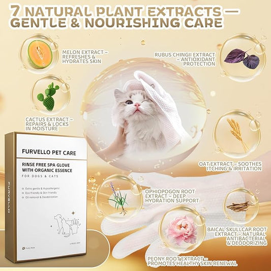 Nourishing & Deodorizing Pet Glove Wipes for Dogs & Cats, 4-in-1 Grooming Wipes (Clean, Comb, Massage, Nourish), 7 Plant Extracts, Extra Thick, Hypoallergenic, Lick-Safe, Fruity Note, 6PCS