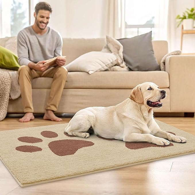 Buganda Dog Door Mat for Muddy Paws, Absorbent Dirt Trapper Washable Indoor Doormats, Non Slip Low-Profile Mud Mat for Dogs, Front Entrance Doormat for Inside Floor (48x30 Inches, Light Beige)