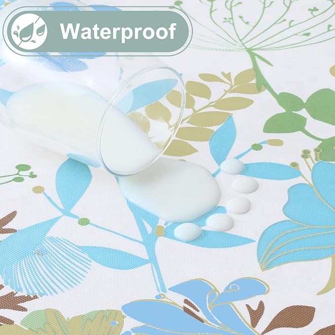 misaya Rectangle Waterproof Vinyl Table Cloth, Wipeable Tablecloth with Flannel Backing, Plastic Table Cover for Dinner, Picnic, Indoor and Outdoor (Leaves, 60" x 120")