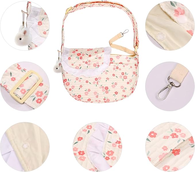 Floral Print Pet Carrier Bag for Small Dogs and Cats, 5-15 Lbs Pet Purse,Hands-Free Design Dog Purses(Red Floral, Small)