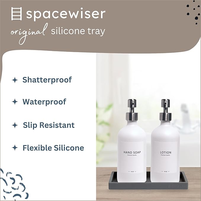 Spacewiser Countertop and Vanity Tray - Small 7.7" Silicone Tray for Soap Dispenser Bottles, Bathroom Trays, Kitchen Sink Soap Trays, Sink Caddy Kitchen Sinks Organizer, Soaps Dish & Sponge Holder Mat