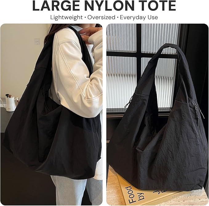 YDF Tote Bag for Women, Lightweight Foldable Nylon Slouchy Tote, Large Capacity Womens Hobo Bag for Travel, Gym, Daily Use