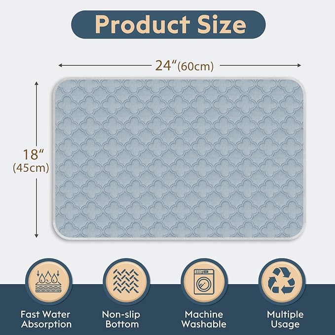 Washable Pee Pads for Dogs - 4 Pack Reusable Pee Pads，Waterproof Puppy Pads，Pet Training Pads，Super Absorbent with Dog Paw Shape Non-Slip Backing (Light Grey, 18" X 24" - 4 Pack)