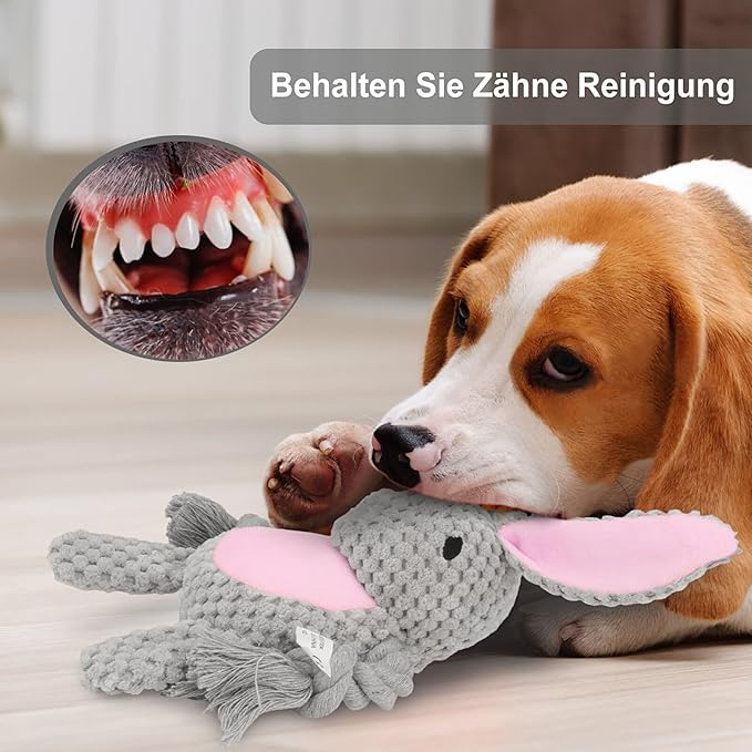 TONYFY Dog Toys, Dog Squeaker Toys with Crinkle Paper, Stuffed Animal Dog Plush Chewing Toy, Cotton Rope Interactive Toys for Puppy, Small, Middle Dogs (Gray Rabbit)