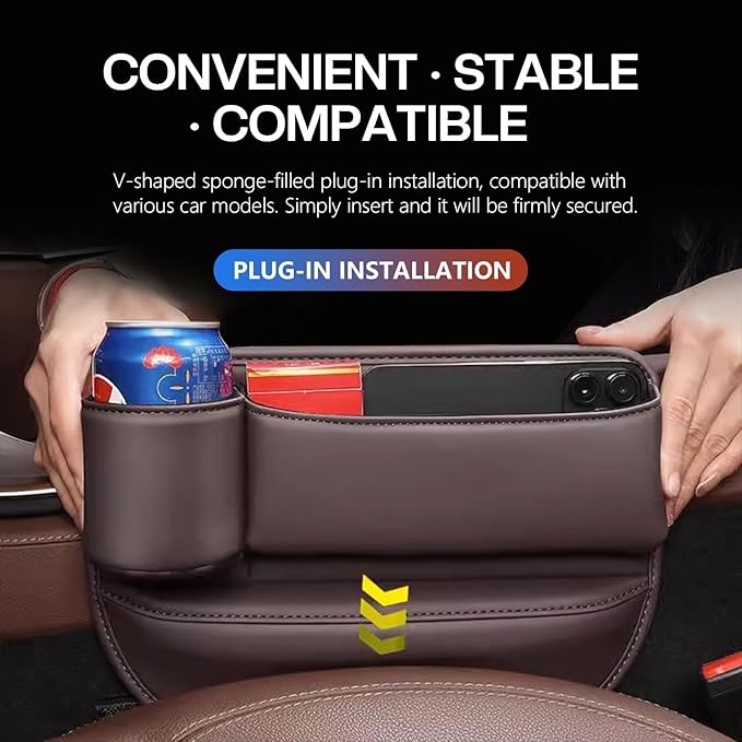 2025 New Car Seat Gap Filler Organizer, Car Seat Gap Filler with Cup Holder and Storage for Keys, Cards, Phone, Sunglasses and Small Items (Black, A Pair)