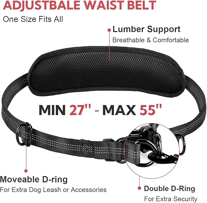 Hands Free Dog Leash, Waist Leash for Dog Walking 2 Dogs with Padded Handles, Dog Walking Accessories, Tangle Free, No Pull