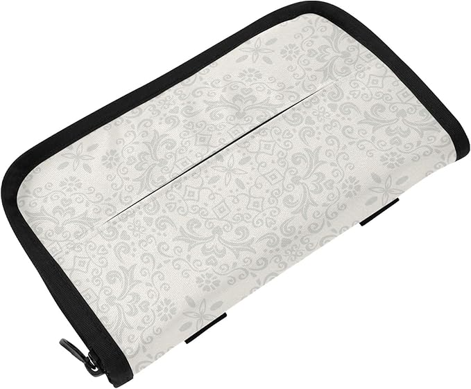 Car Tissue Holder Car Napkin Holder Car Tissue Box Dispenser Storage Case Sun Visor Mask Holder with Adjustable Straps Reusable Refillable White Floral Mandala