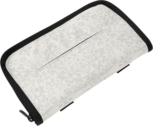 Car Tissue Holder Car Napkin Holder Car Tissue Box Dispenser Storage Case Sun Visor Mask Holder with Adjustable Straps Reusable Refillable White Floral Mandala