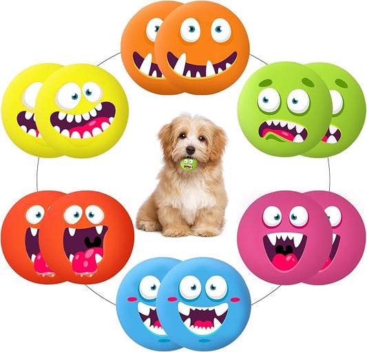 Hungdao 12 Pcs Squeaky Dog Toys Latex Rubber Squeaky Ball Smile Face Emoticon Dog Toys Chewing Interactive Ball Bulk Puppy Lovers Gift for Small Medium Pets Doggie Training (Novelty Style)