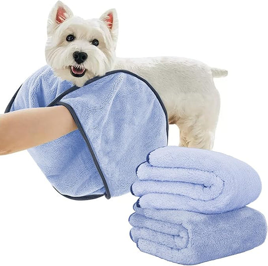 KUEIOX Dog Towels for Drying Dogs Small Medium Large, 2 Pack Dog Cat Drying Bath Towel 30.3"x13.8" with Hand Pocket,Absorbent Pet Towel for Dog Cat Blue