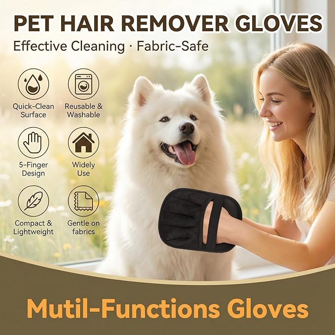 Electrostatic Pet Hair Removal Gloves for Cats & Dogs–Upgraded Reusable Magic Brush Tool for Quick Wiping on Couch, Carpet, Laundry, Car Seat & Pet Beds(3PC-Black