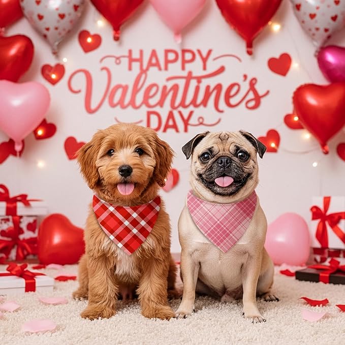 Abbylike 100 Pcs Valentines Day Plaid Dog Bandanas Bulk Pink Red Bandanas for Dogs Triangle Kerchief Bibs Scarf for Pet Costume Photo Props Accessories Pet Shops Groomer, 25 Styles(25.6 x 17.7 x 17.7)