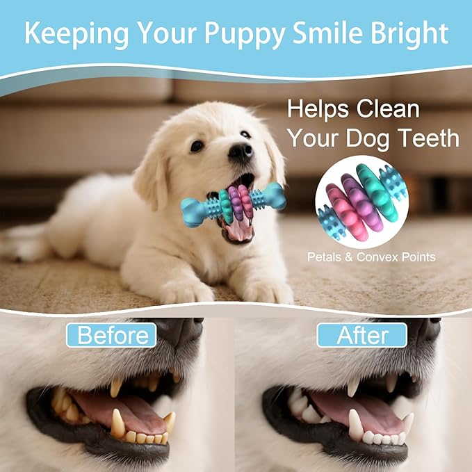 Puppy Teething Toy, Indestructible Dog Chew Toys for Aggressive Chewers, Interactive Bone Dog Toy for Small & Medium Breeds, Tough Puppy Toys to Keep Them Busy and Clean Teeth