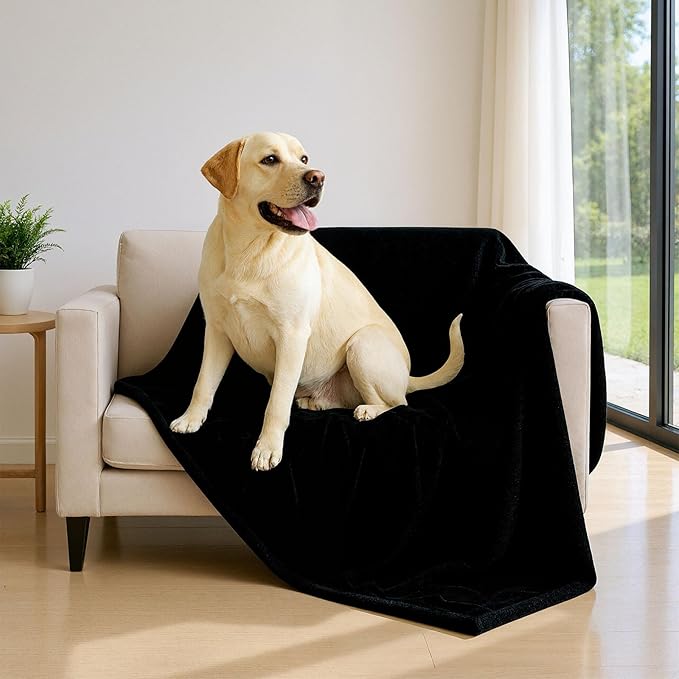 Waterproof Pet Blanket, Flannel Dog Blanket, Liquid Urine Leak-Proof, Furniture Protection Pads, Double-Sided, Large Space, Suitable for Small, Medium, Large Dogs, Cats, Black, M(57" x 40")