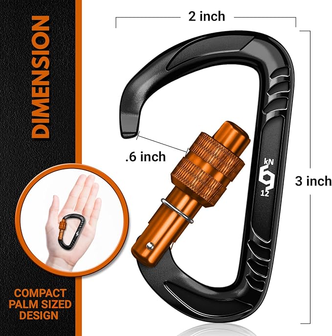 12kN (2697 lbs) Heavy Duty Carabiner Clips, for Securing Pets, Outdoor, Camping, Hiking, Hammock, Dog Leash Harness, Keychains