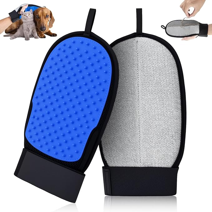 Pet Hair Removal Glove for Dog & Cat, Reusable Magic Pet Hair Brush, Pet Grooming Gloves, Electrostatic Pet Hair Remover Tool for Sofas, Carpets, Furniture, Car Seats and Clothing (Blue)