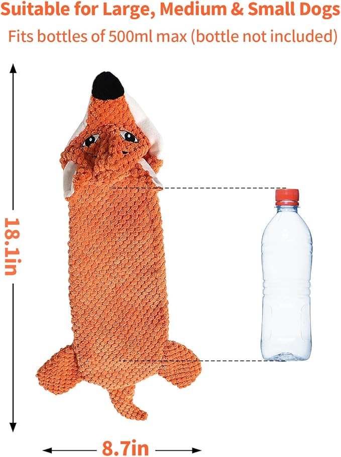 KrauzPet Dog Toys, Squeaky Plush No Stuffing Crinkle Dog Toy for Small Medium Large Dogs, [3 Pack] Interactive Puppy Teething Water Bottle Dog Chew Toy
