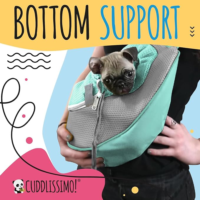 Cuddlissimo! Pet Sling Carrier - Soft Front-Chest Carrying Bag for Small Pets (Ideal for Dogs, Puppies & Cats 6–10 lbs) - Carefully Sized for Yorkshire Terrier, Maltese, Toy Poodle, Papillon -(Teal-L)