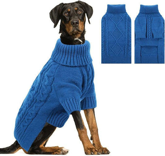 ASENKU Knitted Dog Sweater, Pullover Big Thermal Dog Winter Sweater, Turtleneck Doggy Sweaters for Large Medium Dogs Boy Girl,Warm Pet Sweatshirt for Boston Terrier,French Bulldog,L
