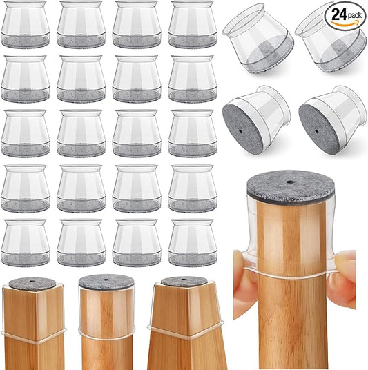 24 Pcs Chair Leg Floor Protectors Round, Silicone Felt Furniture Leg Pads Caps Covers for Hardwood Floors (Fit 1-5/16" to 2")