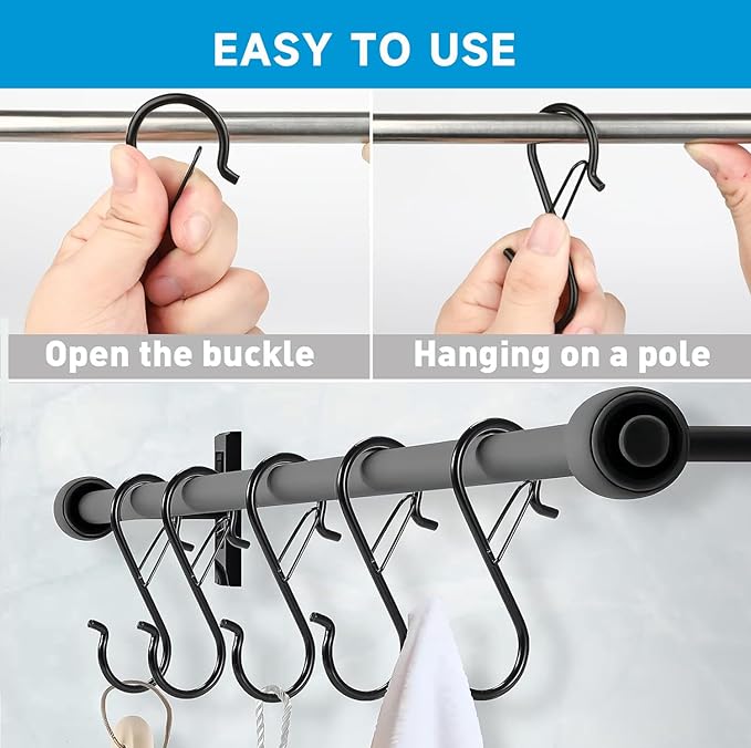 20 Pcs S Hooks for Hanging Heavy Duty,3.5-inch Heavy Duty Metal S Hook with Safety Buckle,Non Slip S Shape Hooks,S Hook for Hanging Plants,Closet,Kitchen Utensil,Pots,Pans,Cups,Towels,Bags