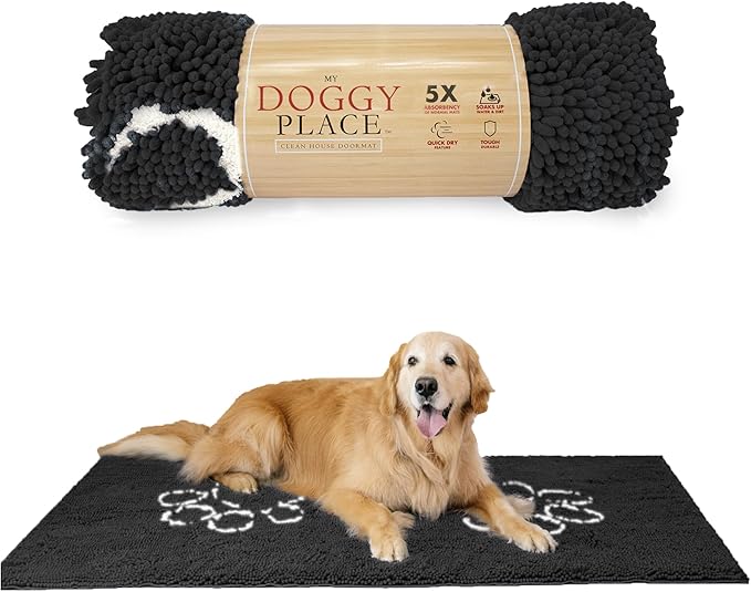 My Doggy Place Microfiber Dog Mat for Muddy Paws, 60" x 36" Charcoal with Paw Print - Non-Slip, Absorbent and Quick-Drying Dog Paw Cleaning Mat, Washer and Dryer Safe - X-Large/Runner