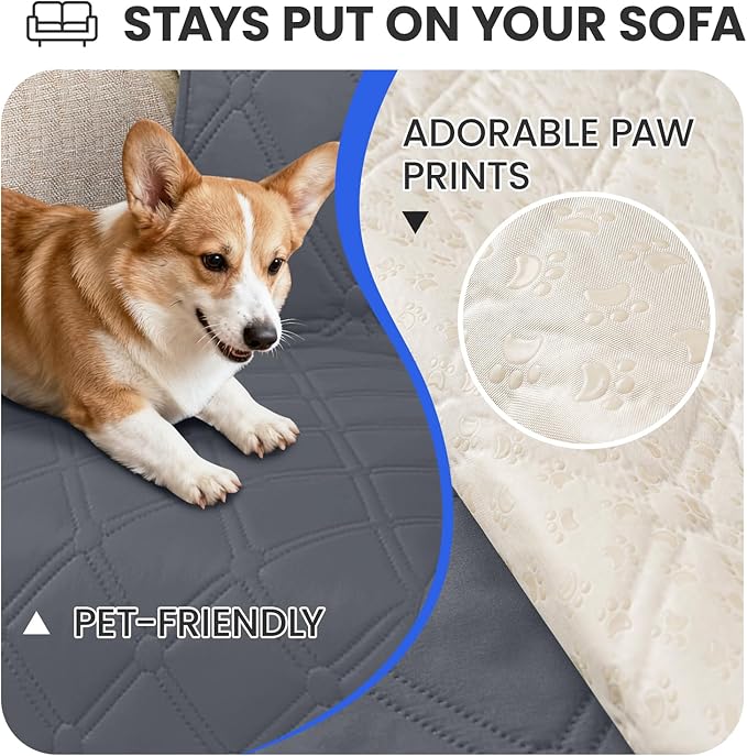 CYCMACO Waterproof Dog Blanket, Non-Slip Soft Pet Bed Cover, Couch Cover for Dogs Washable, Protects Sofa, Furniture, Crate, Car, Tear Resistant Leakproof Pet Blanket (52x82 Inch, Dark Grey)
