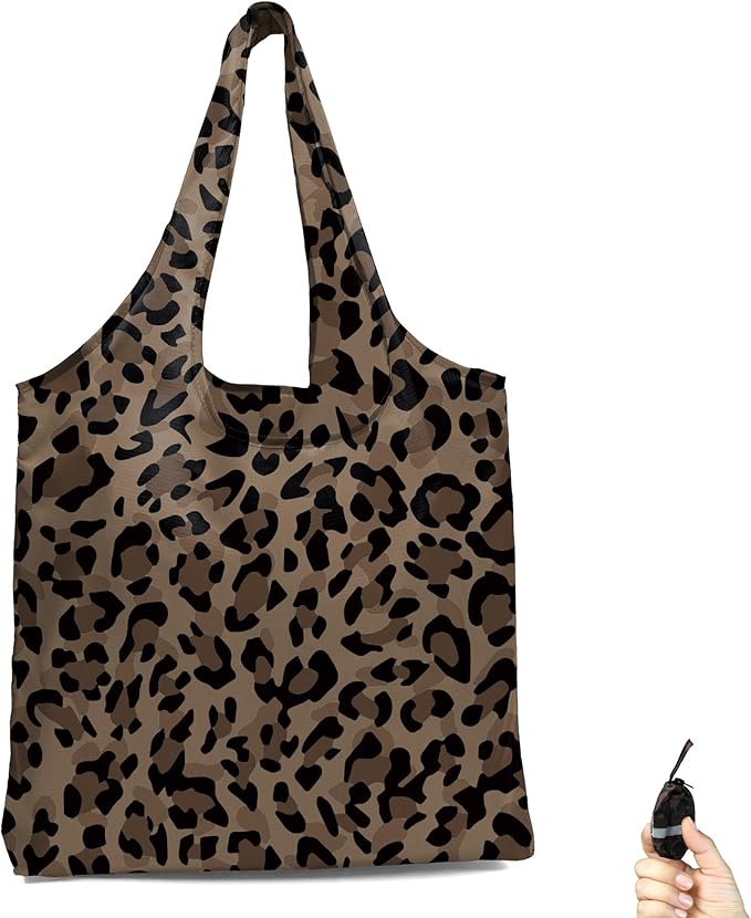 BeeGreen Leopard Reusable-Grocery-Gifts-Bags-Foldable-Machine-Washable Cheetah Shopping-Bags Extra Large Reusable Bags Totes 66 Lbs Ultra-Lightweight Polyester Fabric