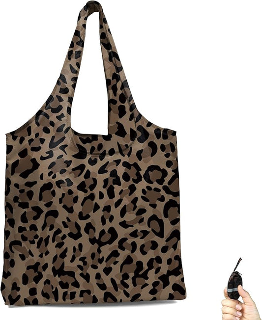 BeeGreen Leopard Reusable-Grocery-Gifts-Bags-Foldable-Machine-Washable Cheetah Shopping-Bags Extra Large Reusable Bags Totes 66 Lbs Ultra-Lightweight Polyester Fabric