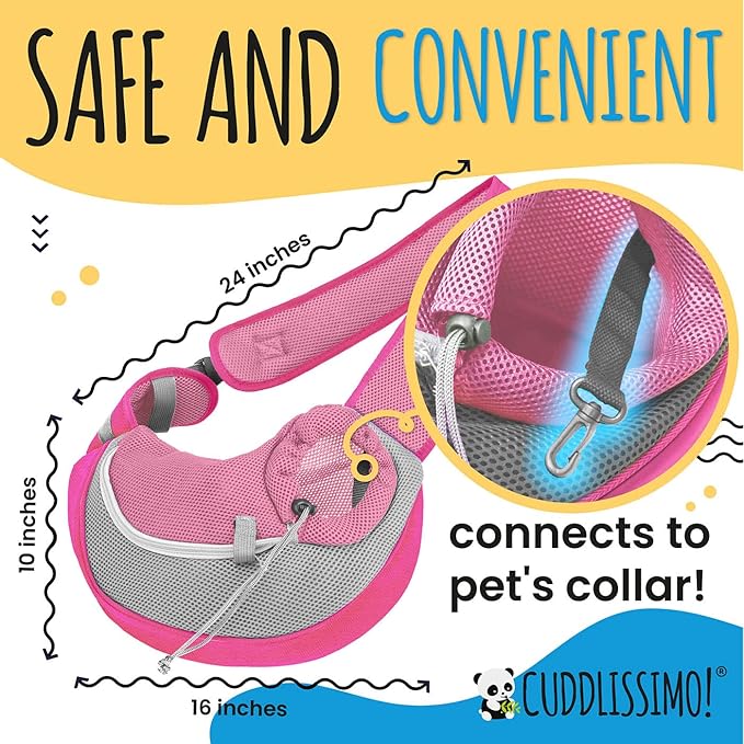 Cuddlissimo! Pet Sling Carrier - Soft Front-Chest Carrying Bag for Small Pets (Ideal for Dogs, Puppies & Cats 6–10 lbs) - Carefully Sized for Yorkshire Terrier, Maltese, Toy Poodle, Papillon -(Pink-L)