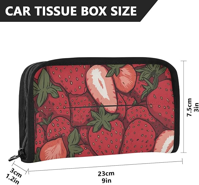 Car Tissue Holder Car Napkin Holder Car Tissue Box Dispenser Storage Case Sun Visor Mask Holder with Adjustable Straps Reusable Refillable Cartoon Red Strawberry