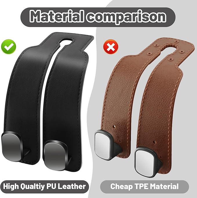 Amelity Headrest Hooks for Car, Car Seat Back Storage Hooks, Car Hooks for Purses and Bags (4 Pack, Black)