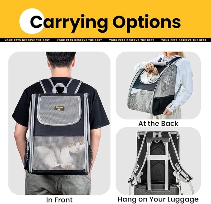 Conlun Cat Backpack Carrier for Small Dogs and Cats Fit Up to 15 Lbs,Small Dog Backpack, Foldable with 3-Side Mesh Windows, Pet Carrier for Travel & Hiking Friendly，Gray