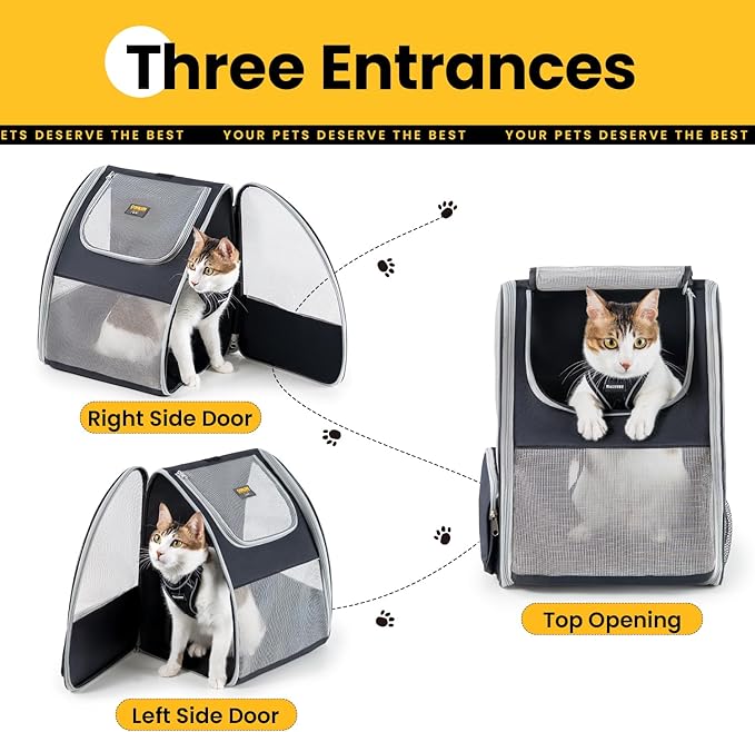 Conlun Cat Backpack Carrier for Small Dogs and Cats Fit Up to 15 Lbs,Small Dog Backpack, Foldable with 3-Side Mesh Windows, Pet Carrier for Travel & Hiking Friendly，Gray