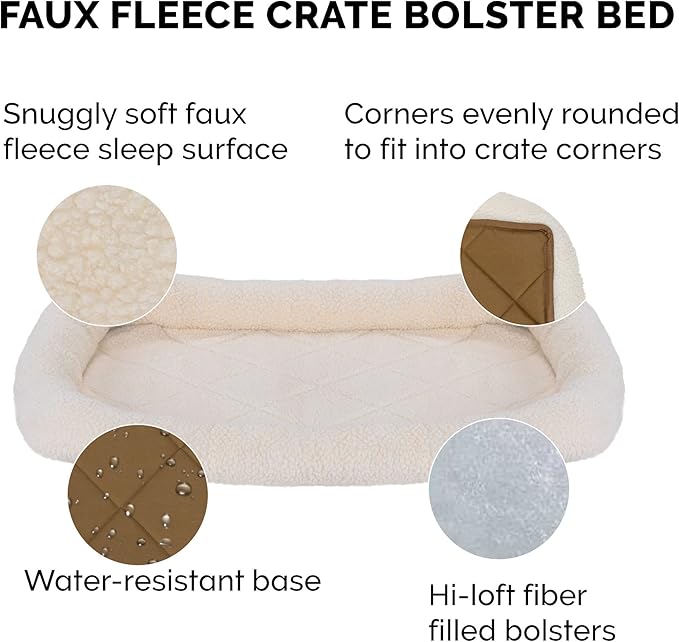 Furhaven Dog Bed for Large Dogs, 100% Washable, Sized to Fit Crates - Sherpa Fleece Bolster Crate Pad - Cream, Extra Large/XL