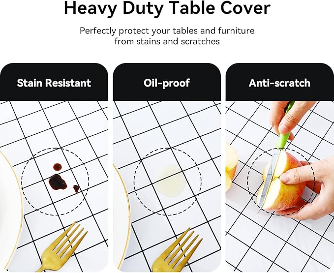 Romanstile Rectangle Vinyl Tablecloth, 100% Waterproof Oil-Proof Checkered Plastic Table Cloth, Heavy Duty Wipeable Table Covers for Dining, Camping, Picnic, Outdoor - 54 x 78 Inch, White