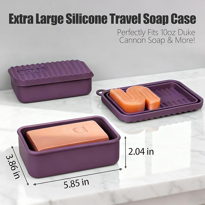 Jumbo Silicone Travel Soap Case for Shampoo & Conditioner Bar Set – Holds Large or Multiple Small Handmade soap Bars, Moisture-Proof and Leakproof Design Keeps soap Dry (Deep Purple)