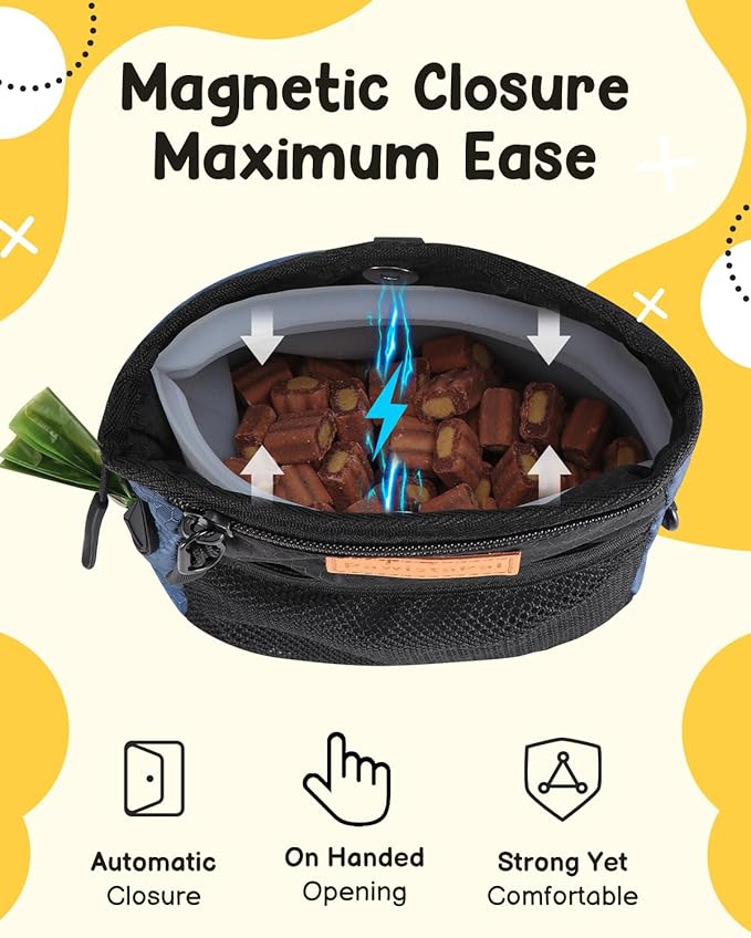 Dog Treat Pouch for Pet Training, One-Hand Magnetic Closure, Hands-Free Treat Bag with Silicone Liner, No Mess No Smell