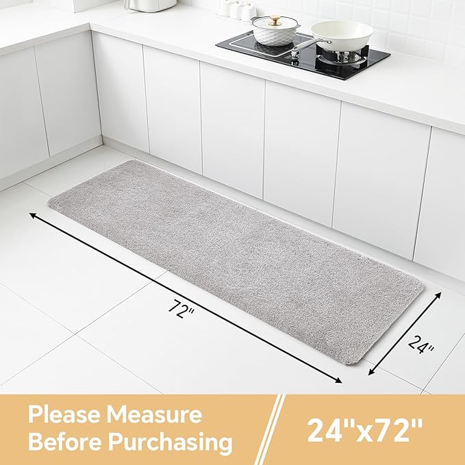 Light Gray Bathroom Rugs Runner 24"x72" - Extra Long Plush Bath Mat, Non Slip Absorbent Microfiber Floor Rug, Washable and Fluffy - Ideal for Bathroom, Kitchen or Pet Mat Use