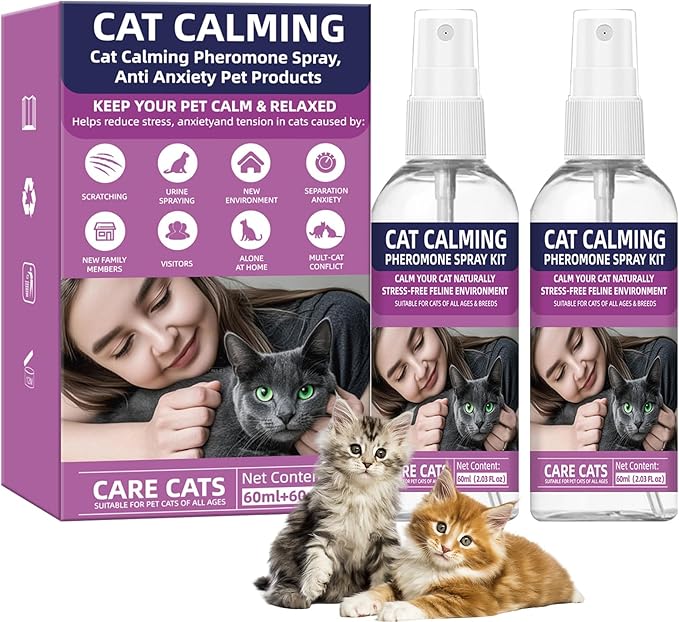 Cat Calming Pheromone Spray Kit Feline Calm Pheromones Vet Recommended Drug-Free Anxiety Relief for Multi-Cat Homes,Stops Scratching & Urine Marking,60-Day Supply | Drug-Free (2)