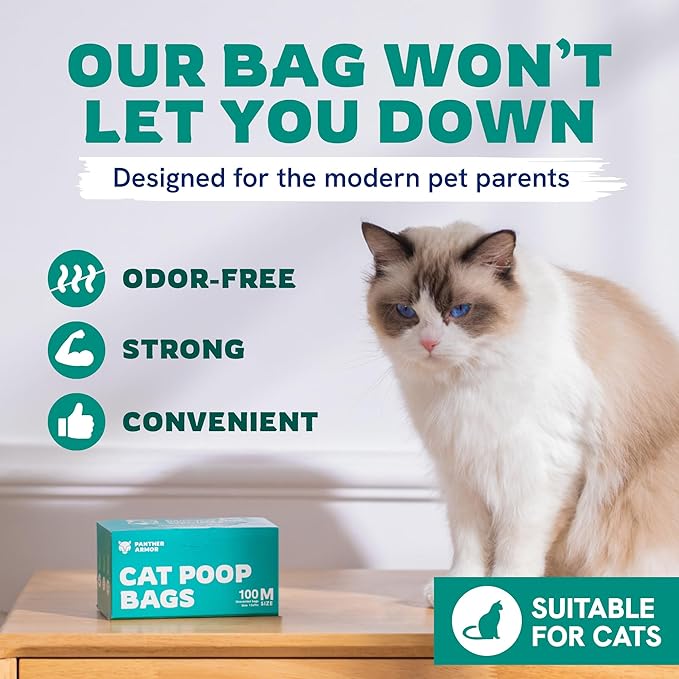Panther Armor Poop Bags - 200x Cat Litter Bags for Poop - 13x9in Kitty Unscented Leak Proof trash bag - Box Trash Bags - Odor Proof Trash Disposal System
